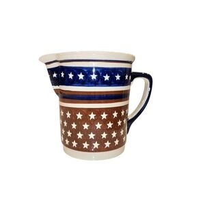 Boleslawiec Handmade Polish Pottery Stars and Stripes Red White Blue Pitcher 6"